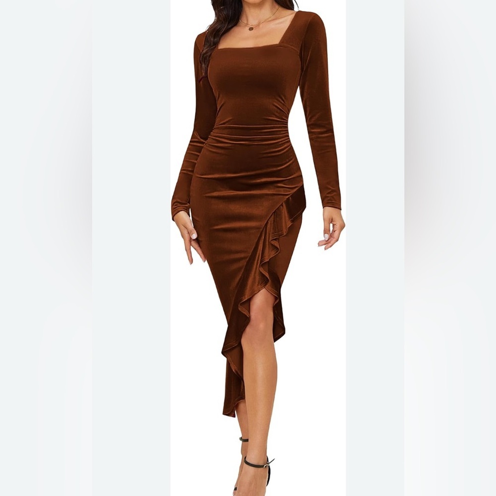 NASHALYLY Elegant Velvet Dress for Women,Sexy Long Sleeve Bodycon Mermaid <<95>>